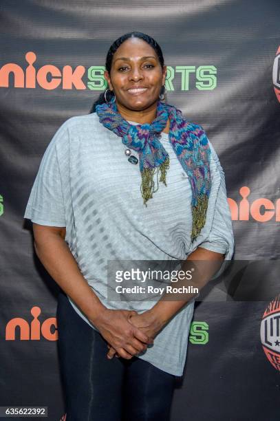 Player Kym Hampton speaks on the pannel during Nickelodeon Sports Little Ballers Indiana Pre-Screening at Viacom Screening Room on February 15, 2017...