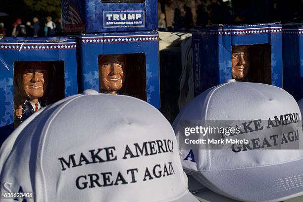 Donald Trump themed merchandise is sold outside before a rally for the Republican Presidential nominee November 4, 2016 at Giant Center in Hershey,...