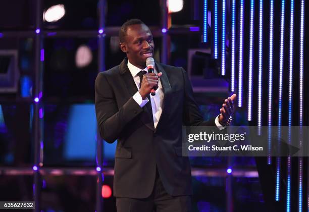 Athlete Usain Bolt of Jamaica accepts his Laureus World Sportsman of the Year Award during the 2017 Laureus World Sports Awards at the Salle des...