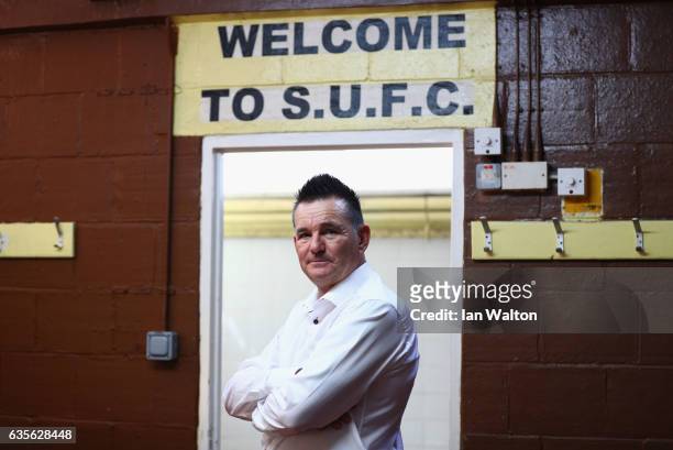 Paul Doswell manager of Sutton United poses during a Sutton United FA Cup media day on February 16, 2017 at the Borough Sports Ground in Sutton,...