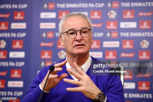 February 16: Manager Claudio Ranieri during the Leicester City press conference at Belvoir Drive Training Complex on February 16 , 2017 in Leicester,...