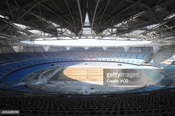 The interior of Main Stadium of Hangzhou Olympic Sports Center is seen on February 16, 2017 in Hangzhou, Zhejiang Province of China. Chosen to be the...