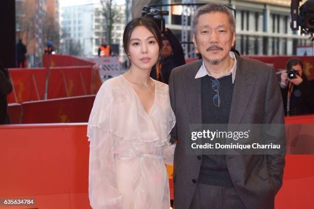 Director Hong Sang-soo and Actress Kim Min-hee attend the 'On the Beach at Night Alone' premiere during the 67th Berlinale International Film...