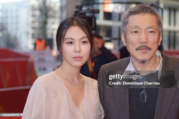 Director Hong Sang-soo and Actress Kim Min-hee attend the 'On the Beach at Night Alone' premiere during the 67th Berlinale International Film...