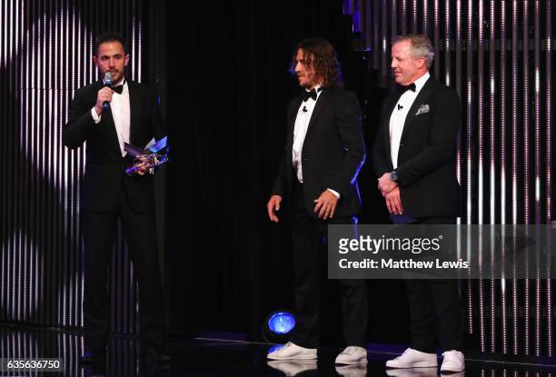 Laureus Best Sporting Moment of the Year Award winner Barcelona FC U-12 group coach Sergi Mila accepts on behalf of the team with Laureus Academy...