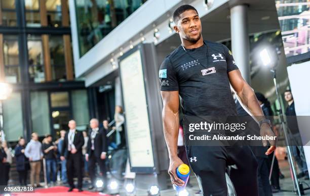 Anthony Joshua is seen during the press conference with Anthony Joshua and Wladimir Klitschko at RTL media group mall on February 16, 2017 in...