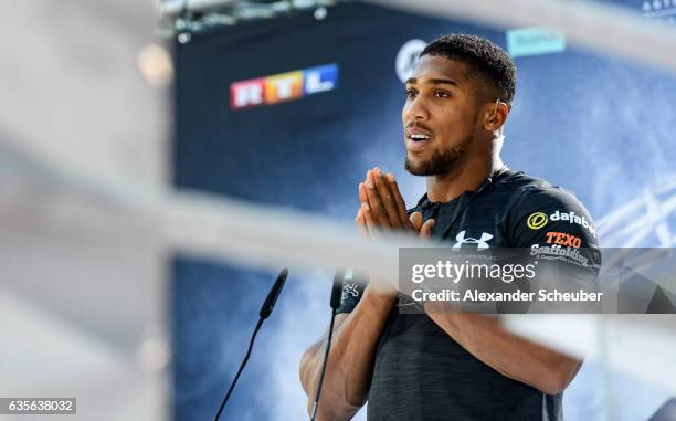 Anthony Joshua is seen during the press conference with Anthony Joshua and Wladimir Klitschko at RTL media group mall on February 16, 2017 in...