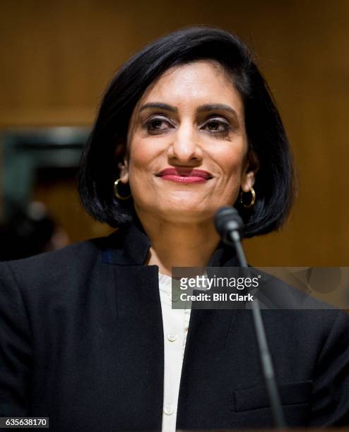 Seema Verma, Administrator of the Centers for Medicare and Medicaid Services nominee, takes her seat to testify during her confirmation hearing in...