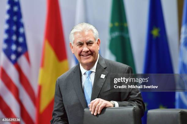 Secretary of State Rex Tillerson arrives at the G20 foreign ministers' meeting on February 16, 2017 in Bonn, Germany. The meeting is the first...