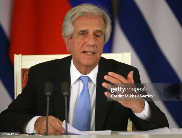 President of Uruguay Tabare Vazquez attends the meeting at the Grand Kremlin Palace in Moscow, Russia, February 2017. Vazquez is having a three-days...