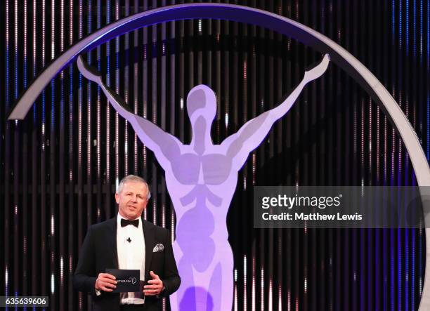 Laureus Academy Chairman Sean Fitzpatrick talks on stage during the 2017 Laureus World Sports Awards at the Salle des Etoiles,Sporting Monte Carlo on...