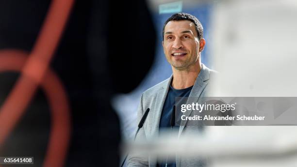 Wladimir Klitschko is seen during the press conference with Anthony Joshua and Wladimir Klitschko at RTL media group mall on February 16, 2017 in...