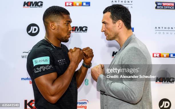 Anthony Joshua and Wladimir Klitschko pose at the photocall during the press conference with Anthony Joshua and Wladimir Klitschko at RTL media group...