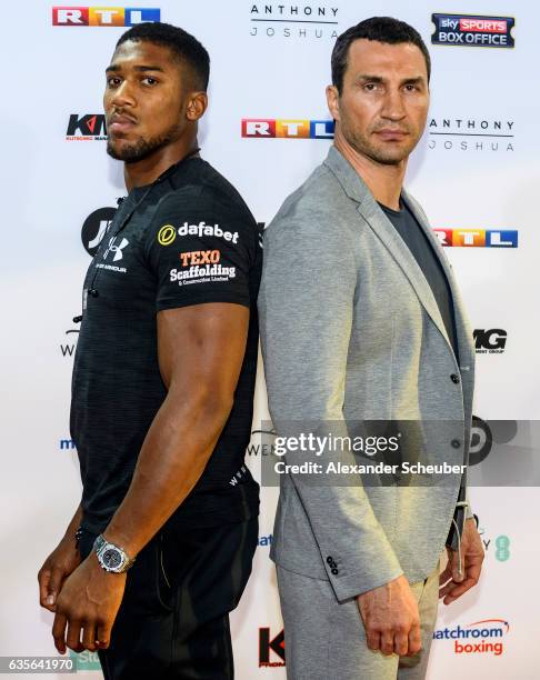 Anthony Joshua and Wladimir Klitschko pose at the photocall during the press conference with Anthony Joshua and Wladimir Klitschko at RTL media group...