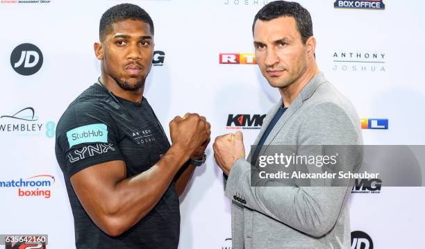 Anthony Joshua and Wladimir Klitschko pose at the photocall during the press conference with Anthony Joshua and Wladimir Klitschko at RTL media group...