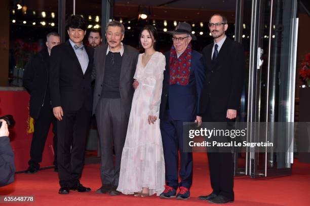 Park Hong-Yeol, director Hong Sang-soo, actress Kim Min-hee,Festival President Dieter Kosslick and Mark Peranson attend the 'On the Beach at Night...