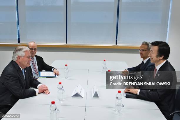 Secretary of State Rex Tillerson and Korea's Foreign Minister Yun Byung-se talk before a meeting at the World Conference Center February 16, 2017 in...