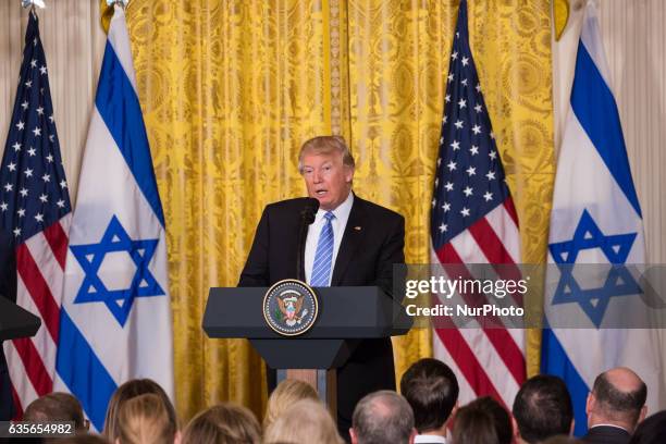 President Donald Trump and Prime Minister of Israel, Benjamin Netanyahu, held a Joint Press Conference in the East Room of the White House in...