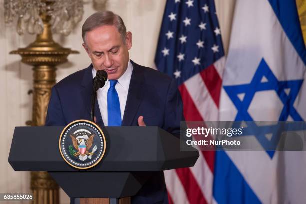 President Donald Trump and Prime Minister of Israel, Benjamin Netanyahu, held a Joint Press Conference in the East Room of the White House in...