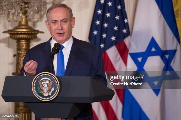 President Donald Trump and Prime Minister of Israel, Benjamin Netanyahu, held a Joint Press Conference in the East Room of the White House in...