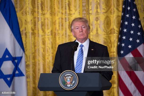 President Donald Trump and Prime Minister of Israel, Benjamin Netanyahu, held a Joint Press Conference in the East Room of the White House in...