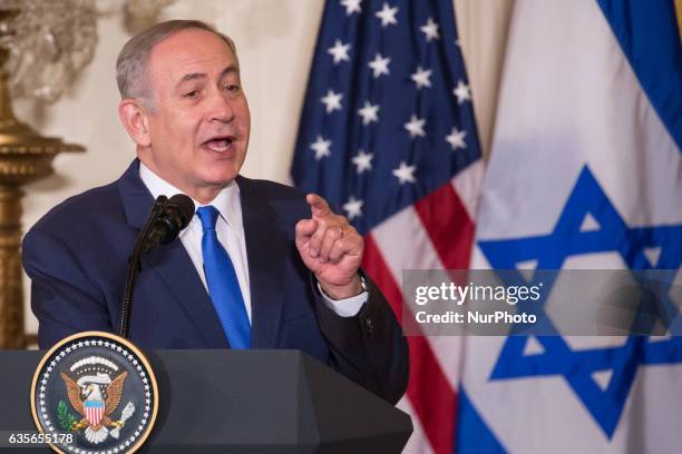 President Donald Trump and Prime Minister of Israel, Benjamin Netanyahu, held a Joint Press Conference in the East Room of the White House in...