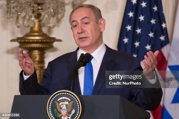 President Donald Trump and Prime Minister of Israel, Benjamin Netanyahu, held a Joint Press Conference in the East Room of the White House in...