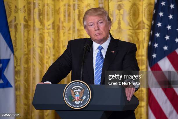 President Donald Trump and Prime Minister of Israel, Benjamin Netanyahu, held a Joint Press Conference in the East Room of the White House in...