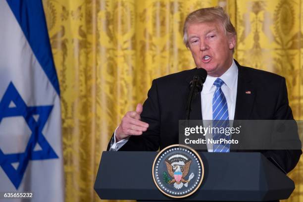 President Donald Trump and Prime Minister of Israel, Benjamin Netanyahu, held a Joint Press Conference in the East Room of the White House in...