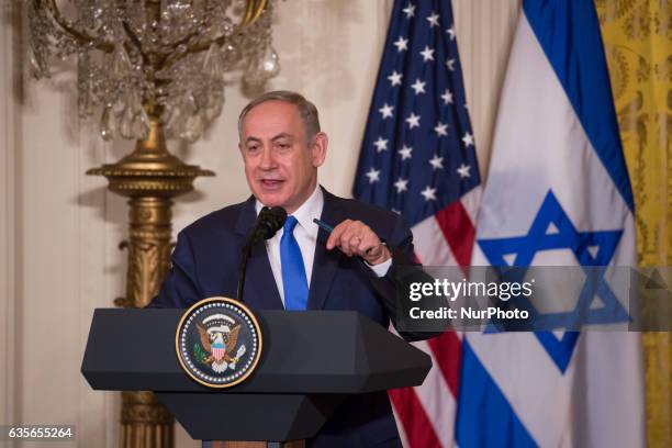 President Donald Trump and Prime Minister of Israel, Benjamin Netanyahu, held a Joint Press Conference in the East Room of the White House in...