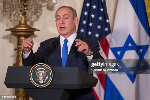 President Donald Trump and Prime Minister of Israel, Benjamin Netanyahu, held a Joint Press Conference in the East Room of the White House in...