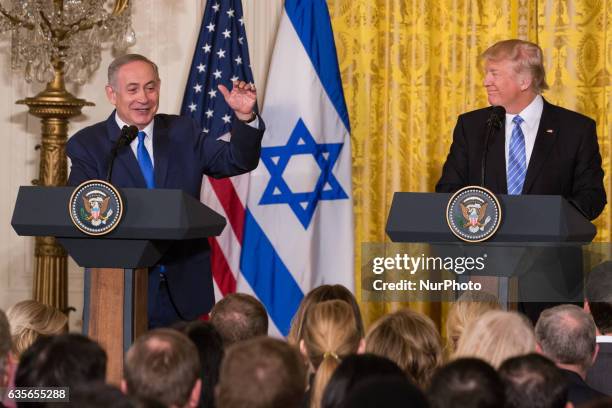 President Donald Trump and Prime Minister of Israel, Benjamin Netanyahu, held a Joint Press Conference in the East Room of the White House in...