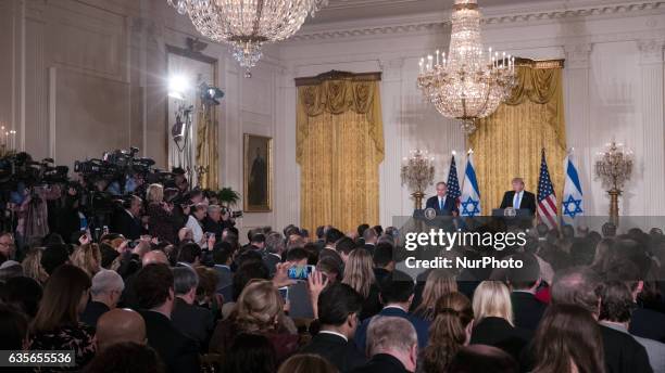 President Donald Trump and Prime Minister of Israel, Benjamin Netanyahu, held a Joint Press Conference in the East Room of the White House in...