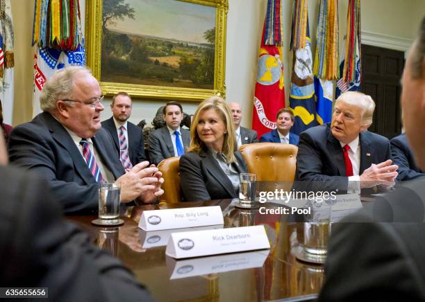 President Donald Trump participates in a congressional listening session with GOP members in the Roosevelt Room of the White House February 16, 2017...