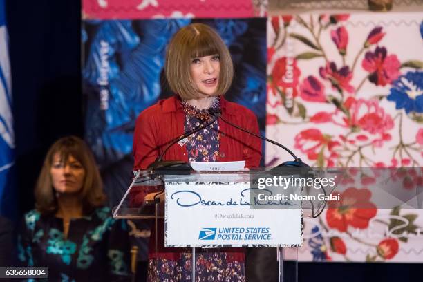 Editor-in-chief of Vogue Anna Wintour attends the Oscar de la Renta Forever Stamp dedication ceremony at Grand Central Terminal on February 16, 2017...