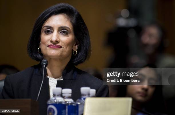 Seema Verma, Centers for Medicare and Medicaid Services administrator nominee for U.S. President Donald Trump, smiles during a Senate Finance...