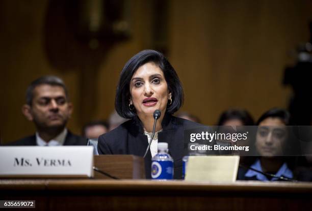 Seema Verma, Centers for Medicare and Medicaid Services administrator nominee for U.S. President Donald Trump, speaks during a Senate Finance...