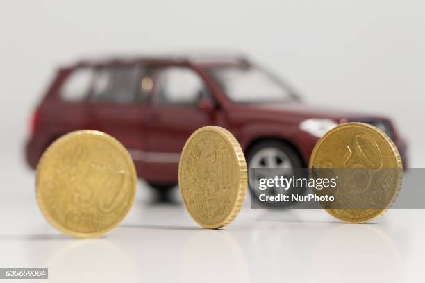 Model car is seen with Euro currency units.