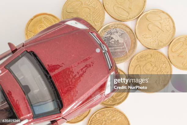 Model car is seen with Euro currency units.