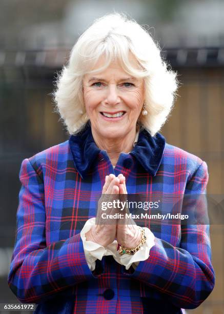 Camilla, Duchess of Cornwall watches a horse riding display during a visit to the Ebony Horse Club riding centre to celebrate the club's 21st...