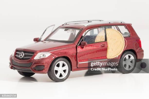 Model car is seen with Euro currency units.