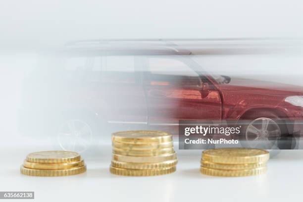 Model car is seen with Euro currency units.