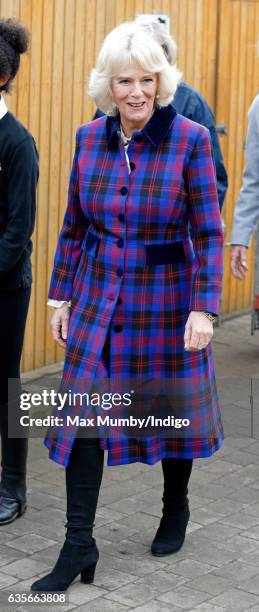 Camilla, Duchess of Cornwall visits the Ebony Horse Club riding centre to celebrate the club's 21st anniversary on February 16, 2017 in London,...