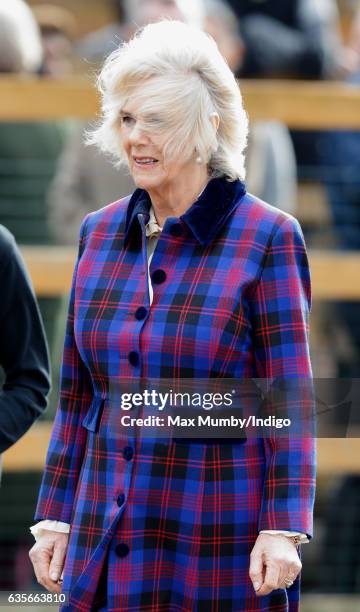 Camilla, Duchess of Cornwall's hair is blown in the wind as she visits the Ebony Horse Club riding centre to celebrate the club's 21st anniversary on...