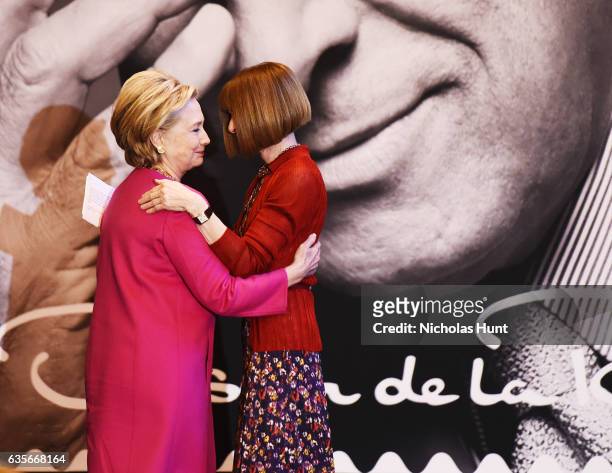 Former United States Secretary of State Hillary Clinton and Anna Wintour editor-in-chief of Vogue Magazine attend the Oscar de la Renta Forever Stamp...