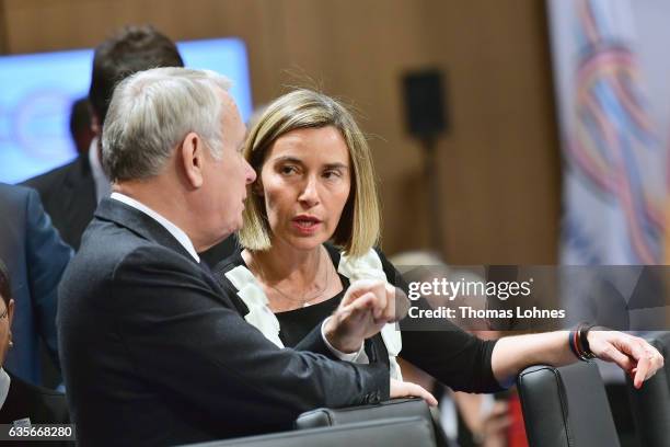 The French Minister of Foreign Affairs and International Development Jean-Marc Ayrault and Federica Mogherini, High Representative of the Union for...