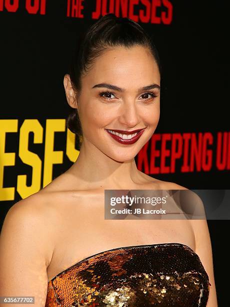 Actress Gal Gadot arrives at the premiere of 20th Century Fox's 'Keeping Up With The Joneses' at Fox Studios on October 8, 2016 in Los Angeles,...