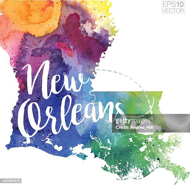 new orleans, louisiana vector watercolor map - new orleans stock illustrations