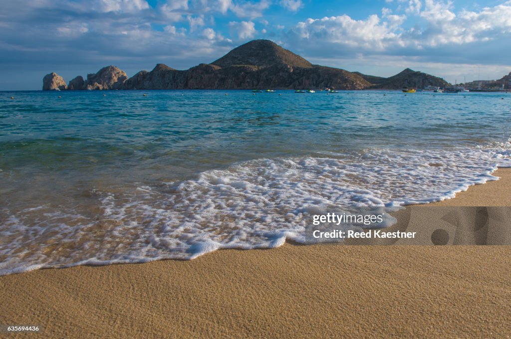 Warm, tranquil water of the Playa El Medano, the protected beach at Cabo San Lucas.