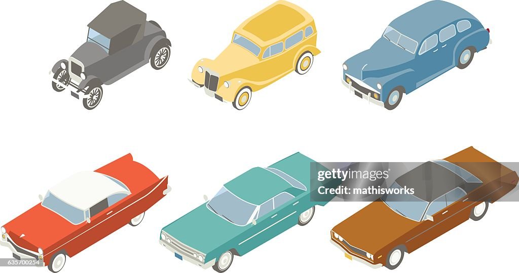 Retro Cars Isometric Illustration